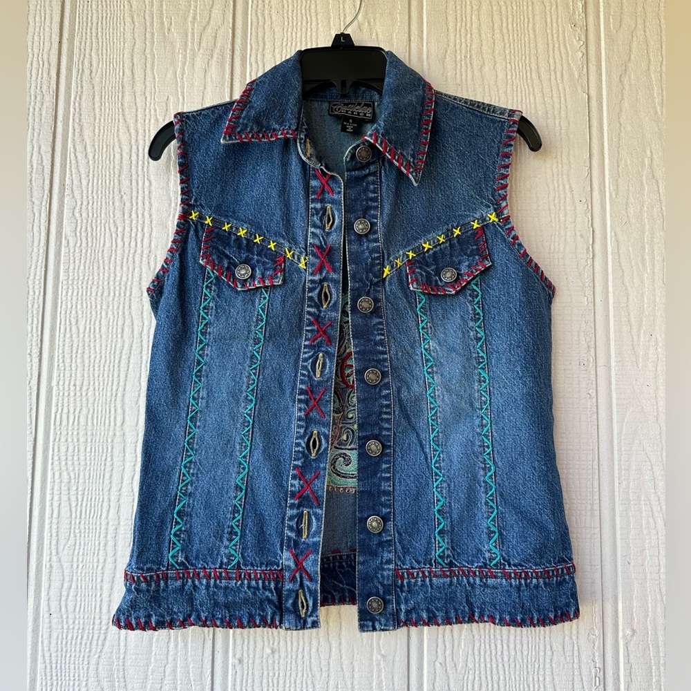 Denim Vest with Colorful Accents